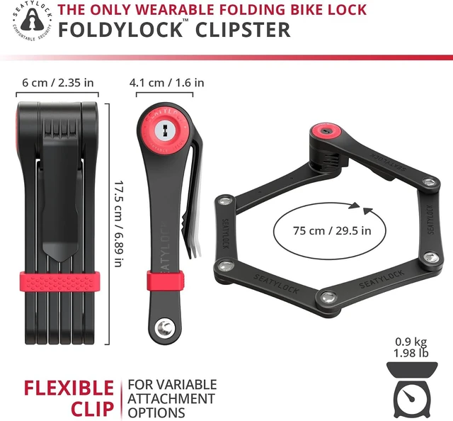 Alt view image 6 of 6 - FoldyLock Clipster Wearable Folding Bike Lock with Keys, 29.5 in