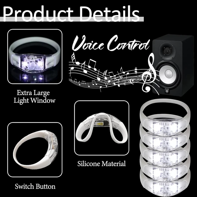 Alt view image 2 of 7 - 24 PCS Sound-Activated LED Glow Bracelets with Flashing Strobe for Wedding, Carnival, Concerts, Night Events, Rave, Game Prizes & Birthday Party Favors (White)