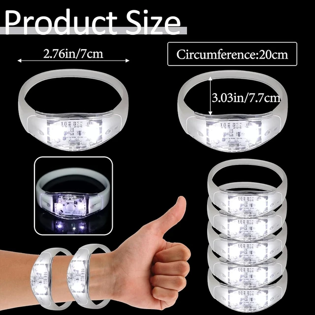 Alt view image 6 of 7 - 24 PCS Sound-Activated LED Glow Bracelets with Flashing Strobe for Wedding, Carnival, Concerts, Night Events, Rave, Game Prizes & Birthday Party Favors (White)