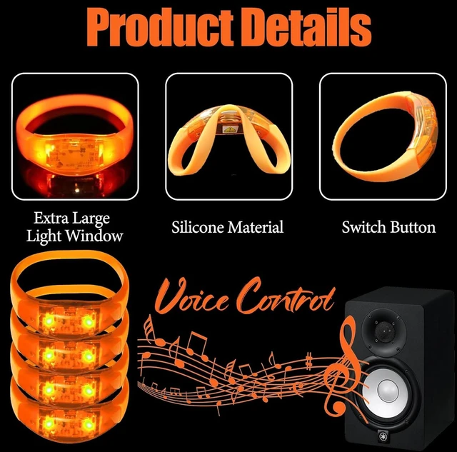 Alt view image 3 of 6 - 100 PCS Sound-Activated LED Bracelets with Flashing Strobe Music Control Light-Up for Rave, Game Prizes, Birthday Party Favors & Valentine's Day Gifts