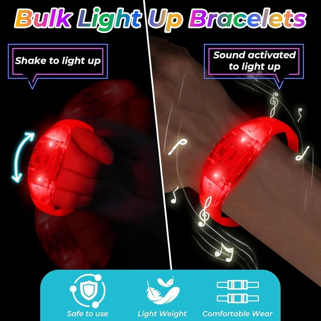 Alt view image 3 of 7 - 72-Pack Sound-Activated Glow Bracelets LED Flashing Music/Voice Control Wristbands for Rave, Game Prizes, Carnival, Concerts, Night Events & Birthday Favors