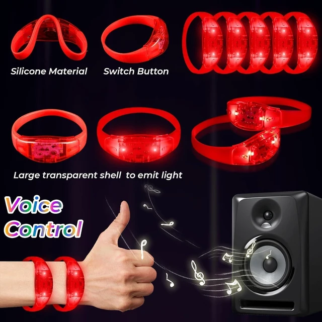 Alt view image 4 of 7 - 72-Pack Sound-Activated Glow Bracelets LED Flashing Music/Voice Control Wristbands for Rave, Game Prizes, Carnival, Concerts, Night Events & Birthday Favors