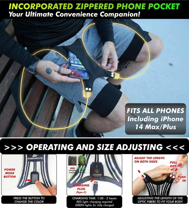 Alt view image 6 of 7 - SPIDER Reflective Lighted Running Vest Optic Fiber Technology, 360° Visible, Ultralight, Phone Pocket, Fully Adjustable XS-3XL for Safe Night Sports & Walking