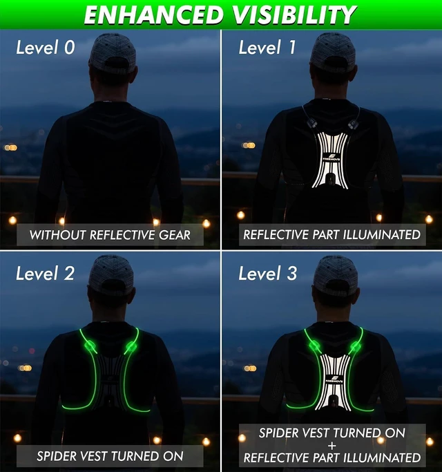 Alt view image 7 of 7 - SPIDER Reflective Lighted Running Vest Optic Fiber Technology, 360° Visible, Ultralight, Phone Pocket, Fully Adjustable XS-3XL for Safe Night Sports & Walking