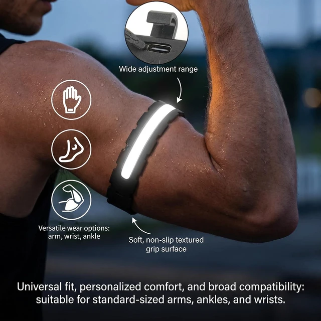 Alt view image 5 of 7 - 6-Pack USB-C Rechargeable LED Armband Lights Reflective Safety Glow Wristbands for Night Running & Walking, Adjustable, 3 Colors