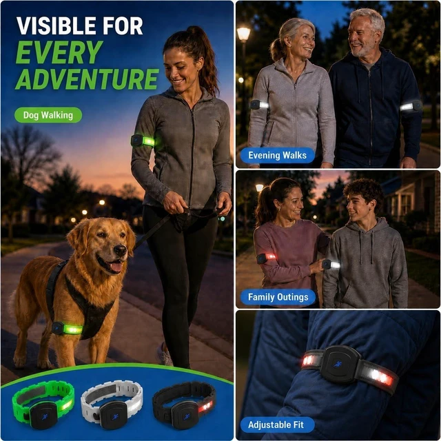Alt view image 7 of 7 - 6-Pack USB-C Rechargeable LED Armband Lights Reflective Safety Glow Wristbands for Night Running & Walking, Adjustable, 3 Colors