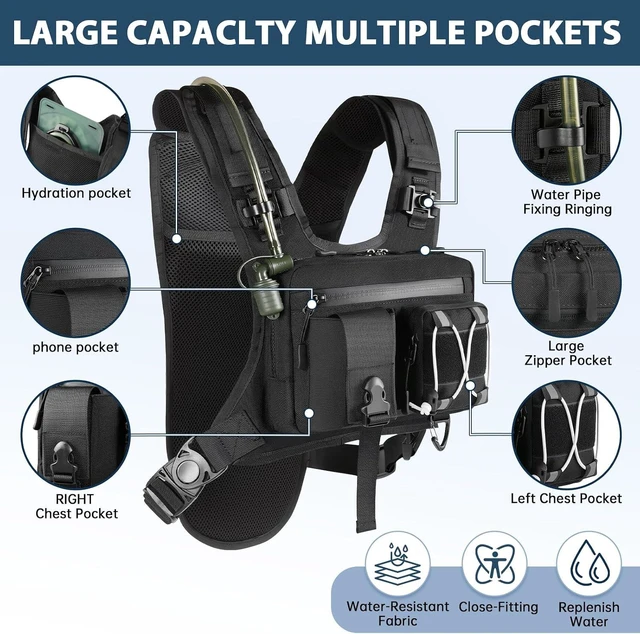 Alt view image 5 of 7 - Sling Vest Chest Bag with 2L Water Bladder Lightweight Adjustable Reflective Hydration Running Backpack for Hiking, Running, Cycling, Race & Marathon for Women & Men