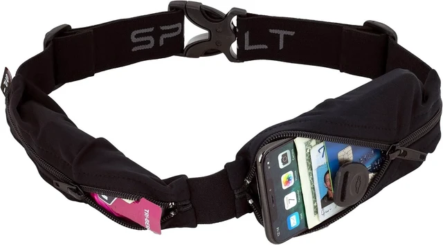 Main image of Dual Pocket Pro Running Belt for Men & Women Expandable Pockets, Adjustable Waist, No Bounce, Black with Black Zipper