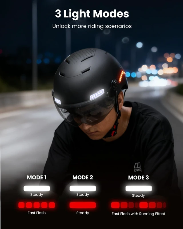 Alt view image 2 of 7 - Smart Adult Bike Helmet with Front/Side/Rear LED Lights Automatic G-Sensor Turn Signal & Brake Warning, Road Cycling Model MB101L