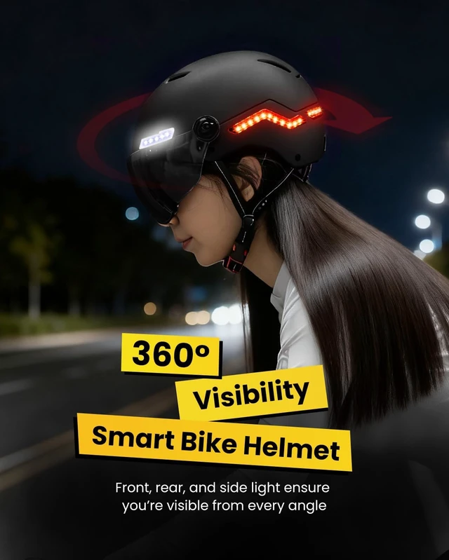 Alt view image 5 of 7 - Smart Adult Bike Helmet with Front/Side/Rear LED Lights Automatic G-Sensor Turn Signal & Brake Warning, Road Cycling Model MB101L