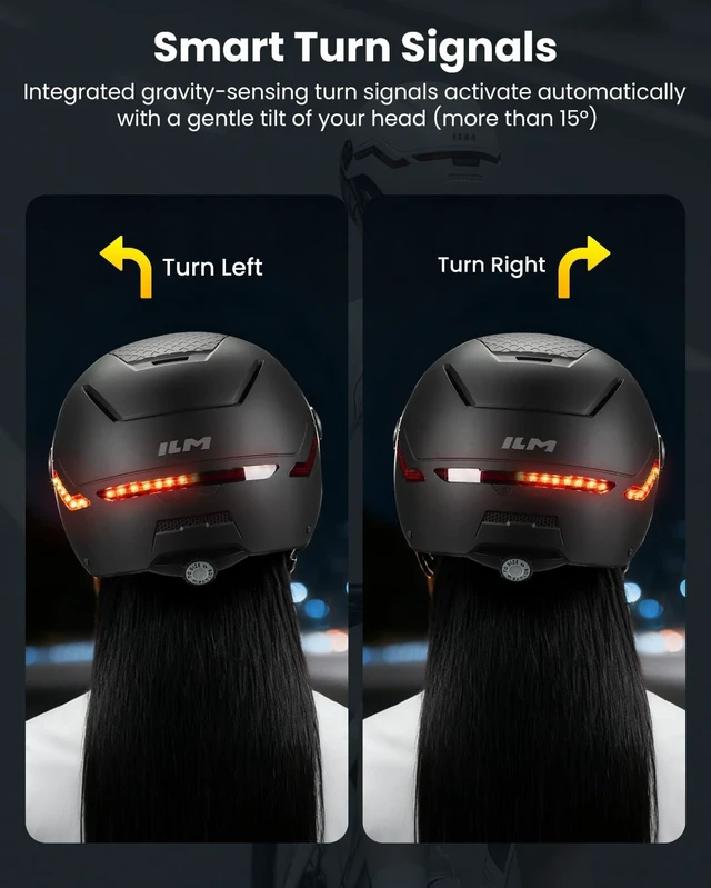 Alt view image 7 of 7 - Smart Adult Bike Helmet with Front/Side/Rear LED Lights Automatic G-Sensor Turn Signal & Brake Warning, Road Cycling Model MB101L