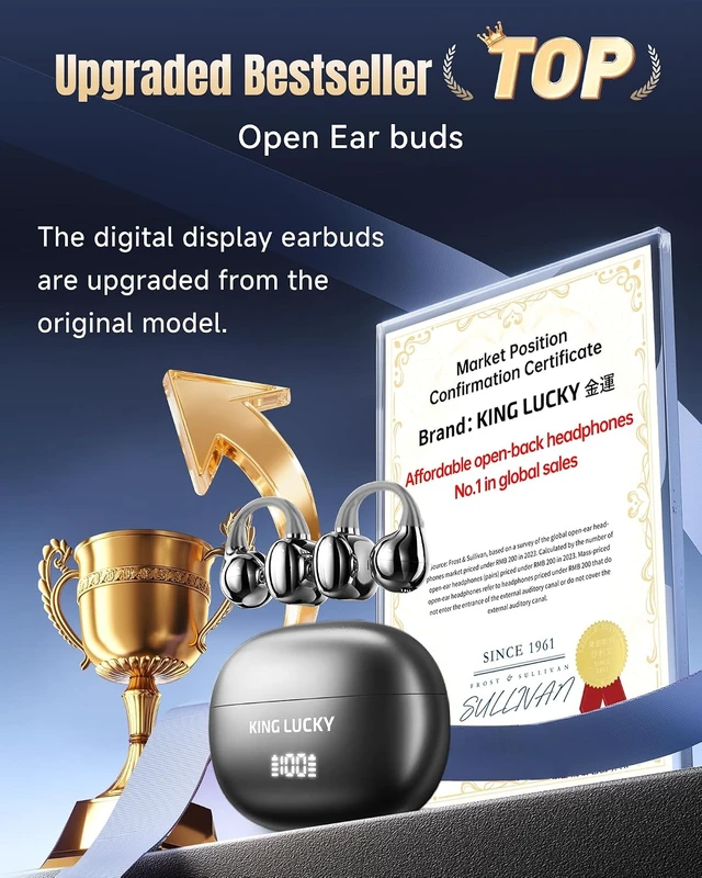 Alt view image 2 of 7 - Clip-On Earbuds Gen 3 Open-Ear Wireless Bluetooth 6.0 Headphones with Mic, Secure Fit for Small Ears & Glasses, 50H Playtime, LED Display, ENC, IPX5 Waterproof (Black)