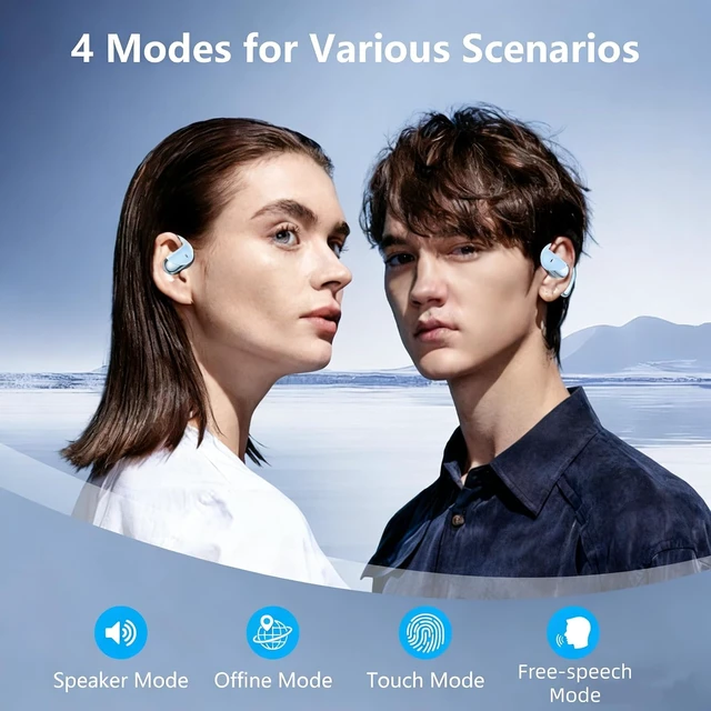 Alt view image 7 of 7 - 2026 Open Ear Wireless Earbuds Bluetooth with Built-in Mic, Waterproof, LED Display Charging Case, On-Ear Hook Clip Ear Buds for Gym, Workout & Sport