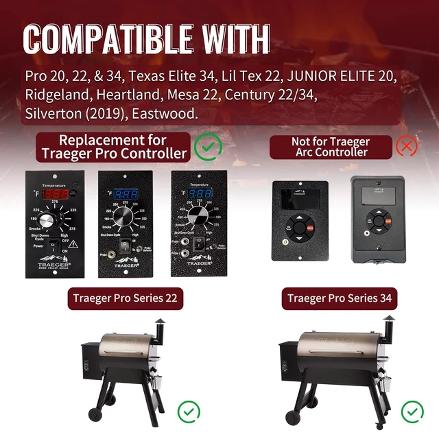 Alt view image 5 of 7 - Upgraded PID Digital Pro Control Board (Item#365) for Traeger Pro Gen 1 Pellet Grill & Smoker Complete Replacement Kit with Controller, Hot Rod, RTD Probe & Dual Meat Probes