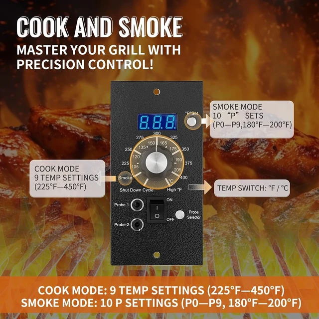 Alt view image 7 of 7 - Upgraded PID Digital Pro Control Board (Item#365) for Traeger Pro Gen 1 Pellet Grill & Smoker Complete Replacement Kit with Controller, Hot Rod, RTD Probe & Dual Meat Probes