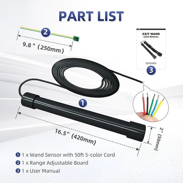 Alt view image 5 of 7 - Universal Wired Vehicle Exit Wand Sensor with 50 ft Cable for Sliding & Swing Gate Openers Automatic Driveway Car Detector, Works with JUJIANG, Mighty Mule, Ghost Controls & X-HOUSE
