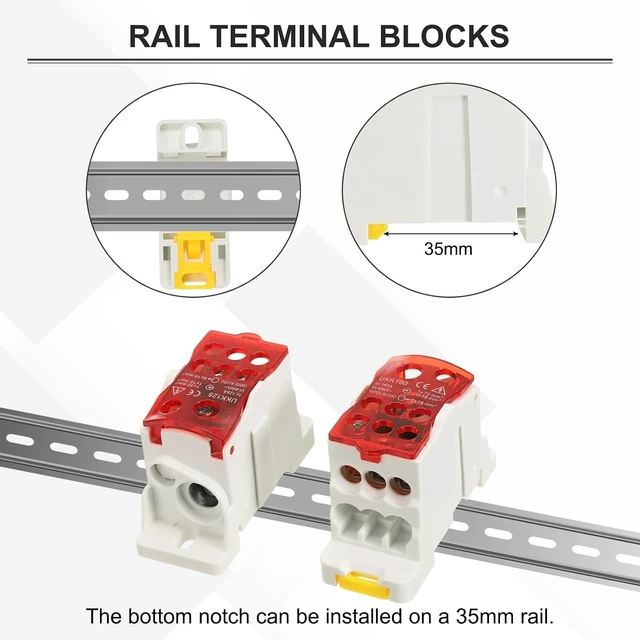 Alt view image 3 of 6 - 4 PCS 1-in-6-Out Rail Terminal Blocks, 690V 160A Power Distribution Block with Flame-Retardant Housing for Distribution Cabinets, Blue, 29.4mm Width, 126 AWG