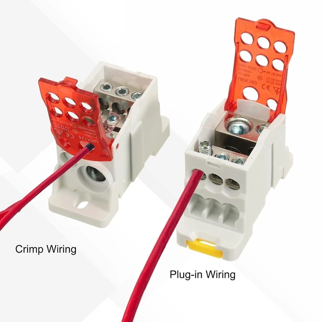 Alt view image 5 of 6 - 4 PCS 1-in-6-Out Rail Terminal Blocks, 690V 160A Power Distribution Block with Flame-Retardant Housing for Distribution Cabinets, Blue, 29.4mm Width, 126 AWG