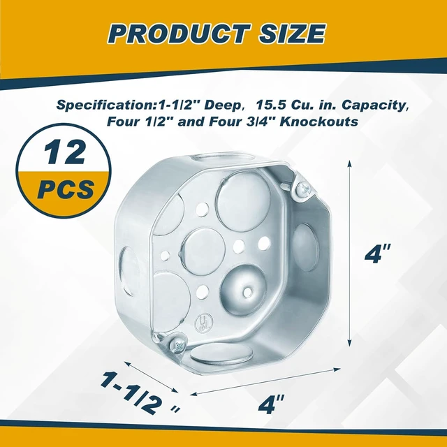 Alt view image 2 of 7 - 12 PCS 4x4 Metal Electrical Junction Box, 1-1/2 Inch Deep, Groovy