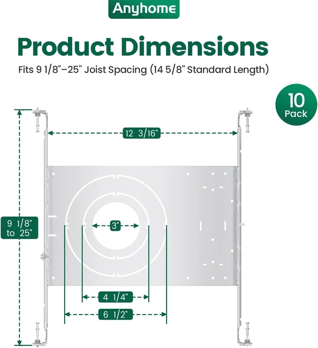 Alt view image 3 of 7 - 10-Pack New Construction Mounting Plate, Adjusts 9-1/8"25" Joists