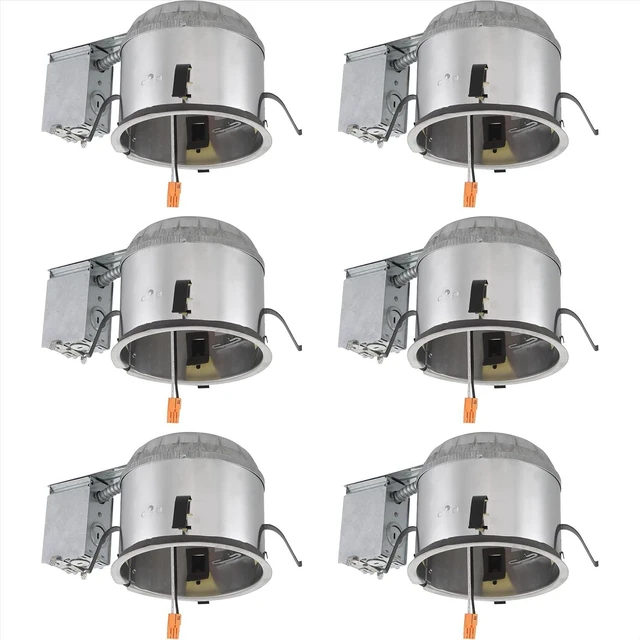 Main image of 6-Pack 6-Inch IC Shallow Remodel Can LED Recessed Ceiling Light Housing with 10 AWG Wire Nuts, Silver, EVR6SLICRAT-N-6