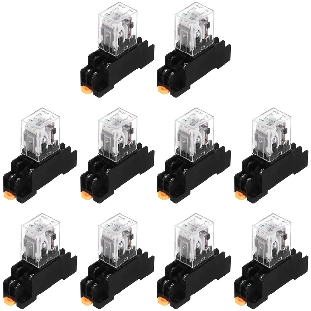 Main image of 10 PCS DC 24V Electromagnetic Power Relay 8-Pin 5A Coil Relay with LED Indicator & Socket Base, DPDT 2NO 2NC MY2NJ for Industrial, Home Appliances & DIN Rail