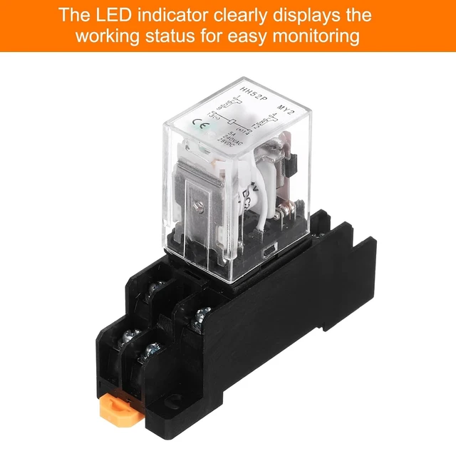 Alt view image 4 of 6 - 10 PCS DC 24V Electromagnetic Power Relay 8-Pin 5A Coil Relay with LED Indicator & Socket Base, DPDT 2NO 2NC MY2NJ for Industrial, Home Appliances & DIN Rail