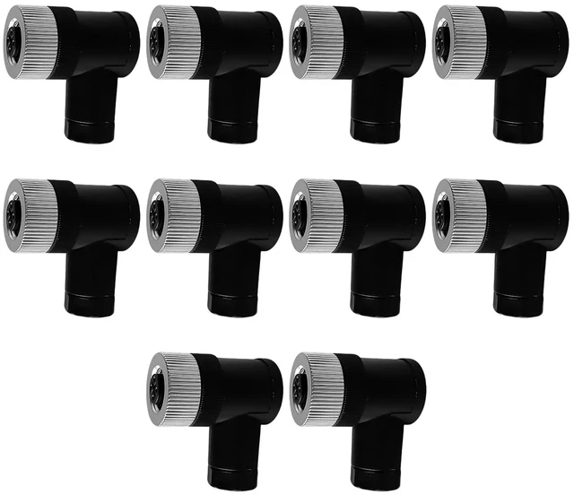 Main image of 10 PCS M12 4-Pin Female Industrial Aviation Connector (A-Code) Waterproof Field-Assemblable 12mm Circular Socket Panel Adapter, IP67 Right Angle