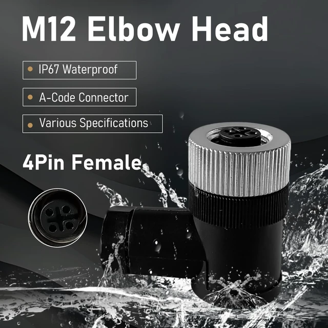 Alt view image 2 of 7 - 10 PCS M12 4-Pin Female Industrial Aviation Connector (A-Code) Waterproof Field-Assemblable 12mm Circular Socket Panel Adapter, IP67 Right Angle