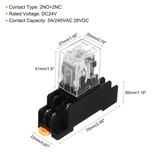 Alt view image 2 of 6 - 10 PCS DC 24V Electromagnetic Power Relay 8-Pin 5A Coil Relay with LED Indicator & Socket Base, DPDT 2NO 2NC MY2NJ for Industrial, Home Appliances & DIN Rail