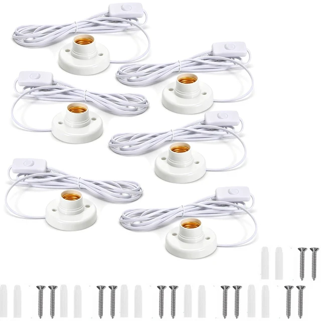 Main image of 6Pcs E26/E27 Desktop Lamp Base Screw Bulb Socket Holder with 10 ft Cord & On/Off Switch Plug for Night Lights