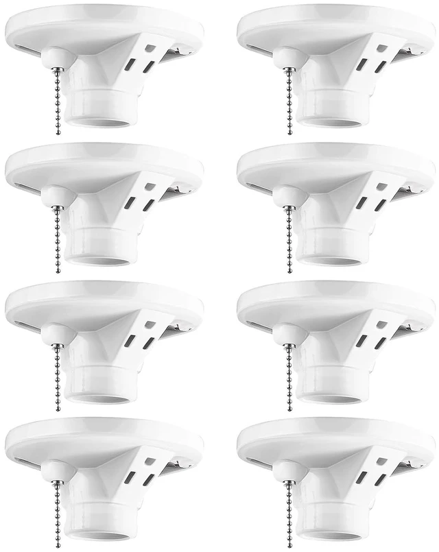Main image of Porcelain Light Socket with Outlet & Pull Chain, 8 Pack