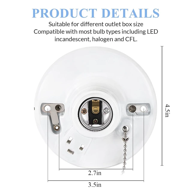 Alt view image 2 of 6 - Porcelain Light Socket with Outlet & Pull Chain, 8 Pack
