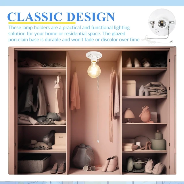 Alt view image 5 of 6 - Porcelain Light Socket with Outlet & Pull Chain, 8 Pack