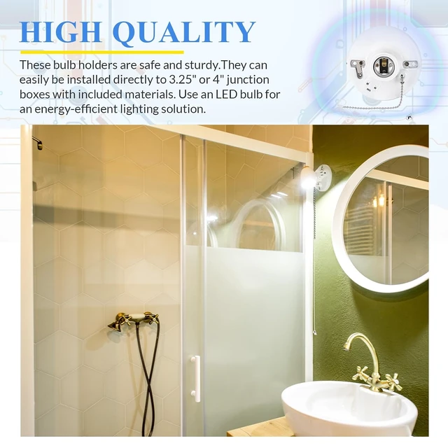 Alt view image 6 of 6 - Porcelain Light Socket with Outlet & Pull Chain, 8 Pack