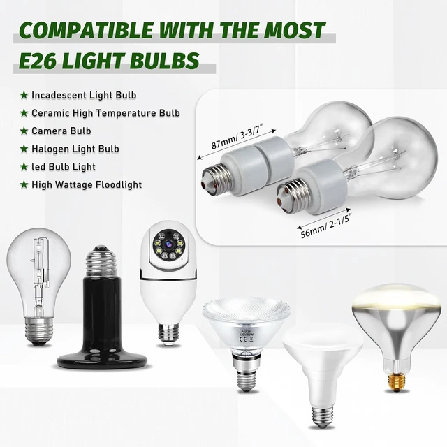 Alt view image 3 of 7 - E26 to E26 Standard Medium Screw Bulb Socket Extender Porcelain Socket Extension Adapter