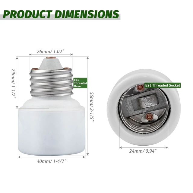 Alt view image 5 of 7 - E26 to E26 Standard Medium Screw Bulb Socket Extender Porcelain Socket Extension Adapter