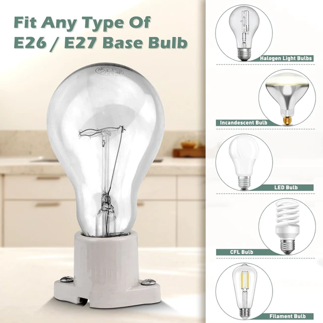 Alt view image 3 of 7 - E26 Medium Screw Porcelain Surface Mount Light Socket, Cleat Lamp Socket with Two-Hole Flanged Mount, Keyless, 6" Leads (8)