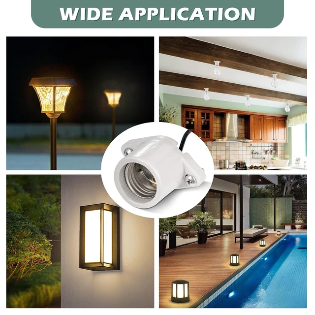 Alt view image 7 of 7 - E26 Medium Screw Porcelain Surface Mount Light Socket, Cleat Lamp Socket with Two-Hole Flanged Mount, Keyless, 6" Leads (8)