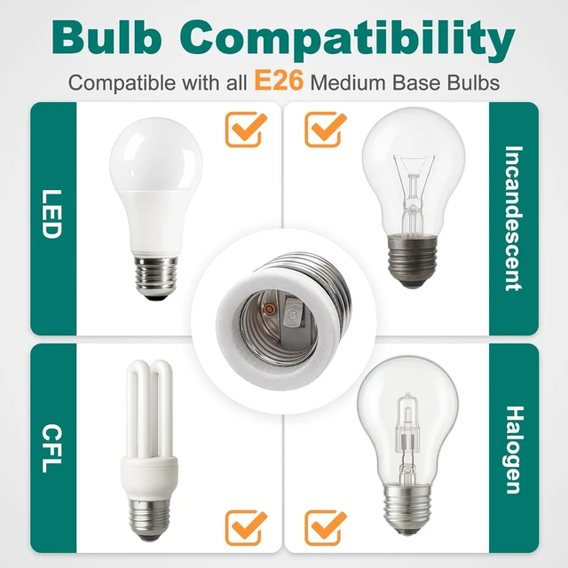 Alt view image 7 of 7 - UL-Listed Ceramic E39 to E26 Mogul Socket Converter Adapter, 10 Pack
