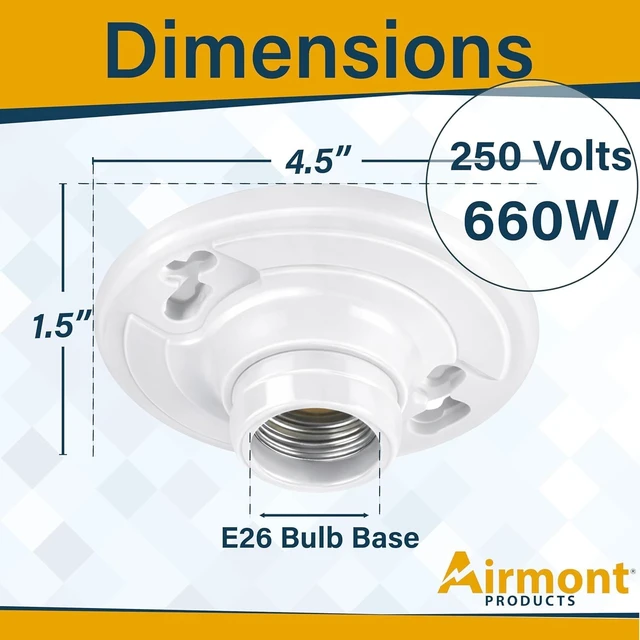 Alt view image 3 of 7 - Medium Base E26 Keyless Plastic Lamp Holder, 660W UL Listed One-Piece Outlet Box Mount Ceiling Socket for LED & Incandescent Bulbs (20 Pack)