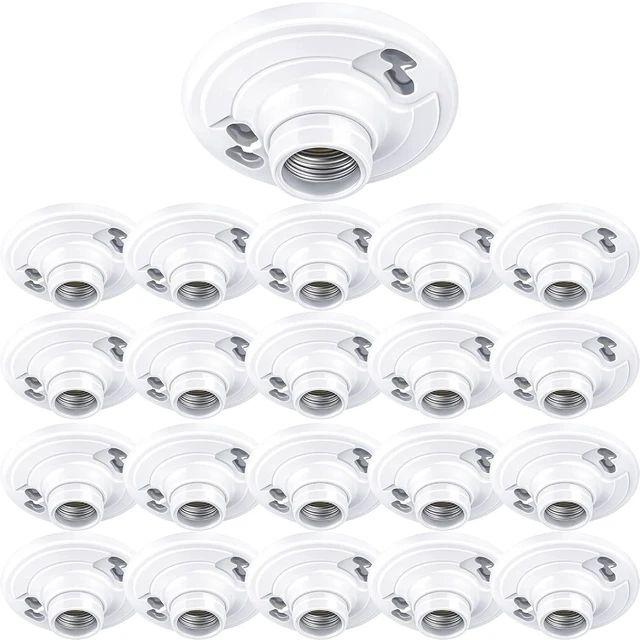 Main image of Medium Base E26 Keyless Plastic Lamp Holder, 660W UL Listed One-Piece Outlet Box Mount Ceiling Socket for LED & Incandescent Bulbs (20 Pack)