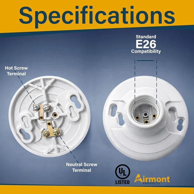 Alt view image 5 of 7 - Medium Base E26 Keyless Plastic Lamp Holder, 660W UL Listed One-Piece Outlet Box Mount Ceiling Socket for LED & Incandescent Bulbs (20 Pack)