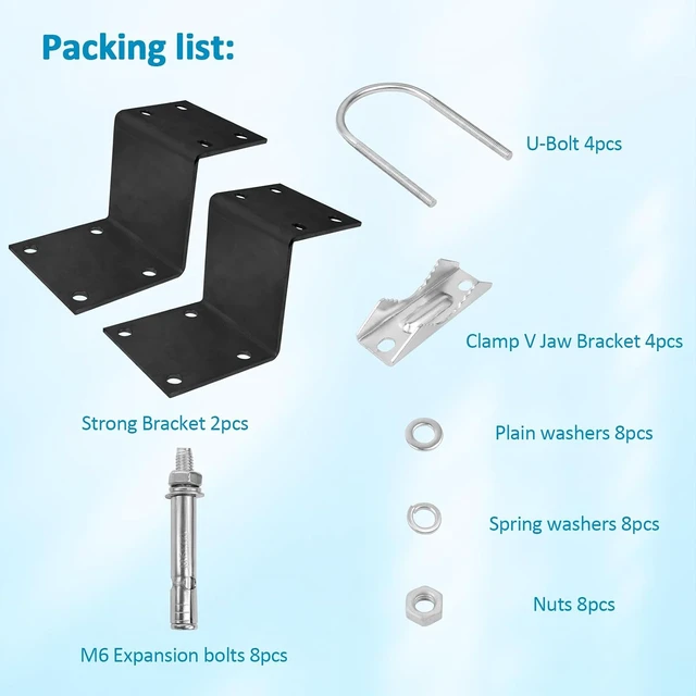 Alt view image 3 of 5 - XRDS-RF Black-Coated Pole Mount Antenna Bracket with Double U-Bolt V Jaw Clamp for Outdoor Home Antenna, 3 Sets