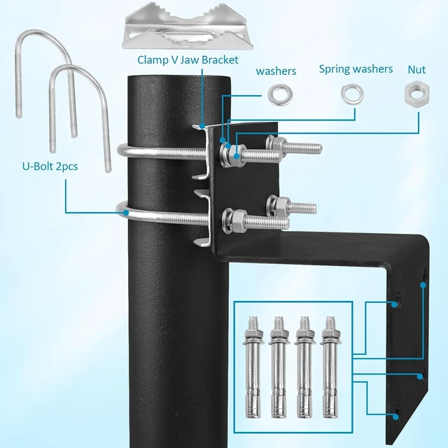 Alt view image 4 of 5 - XRDS-RF Black-Coated Pole Mount Antenna Bracket with Double U-Bolt V Jaw Clamp for Outdoor Home Antenna, 3 Sets