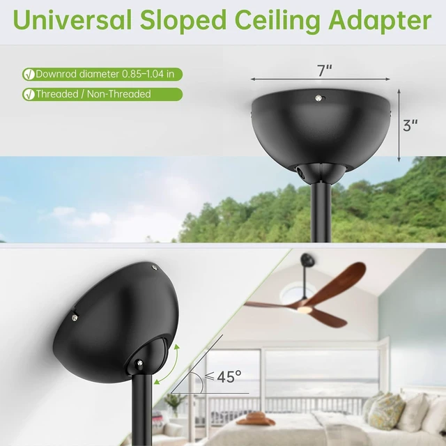 Alt view image 2 of 7 - Universal Sloped Ceiling Fan Adapter Canopy Kit for Angled Ceilings Up to 45°, Compatible with Threaded & Unthreaded Downrods (Black)