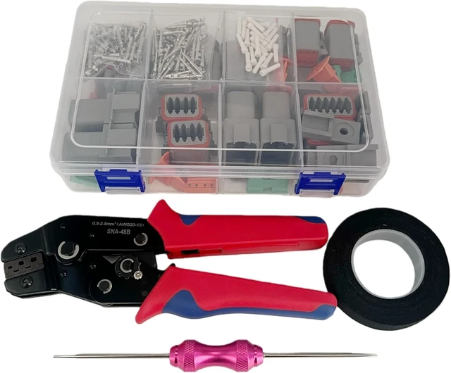 Alt view image 5 of 5 - 237 PCS Deutsch DT 2/3/4/6/8/12 Pin Connector Kit, IP68 Waterproof Plug with 80 Pairs Size 16 Stamped Contacts, Ratchet Crimping Pliers & Terminal Removal Tool