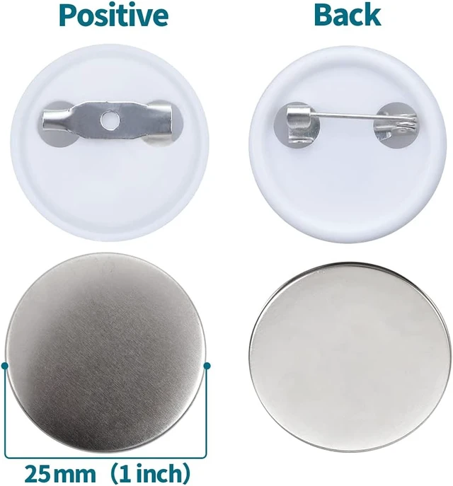 Alt view image 3 of 6 - 25mm (1 inch) Blank Pin Back Button Making Supplies, 500 Sets with Metal Covers, Plastic Backs, Clear Film & Blank Paper for Button Maker Machine