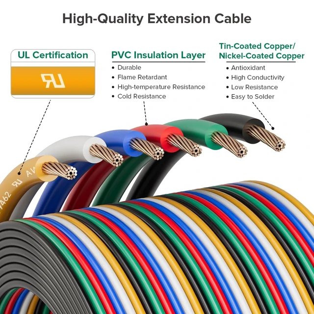 Alt view image 2 of 7 - 18AWG 6-Pin 32.8ft Extension Cable, UL Recognized Component