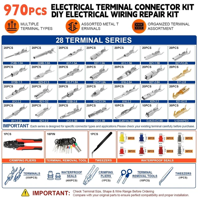 Alt view image 3 of 7 - 988Pcs Automotive Electrical Connector Kit, 28 Types Terminal Pins with Crimp Tool, Relay Fuse Remover & Disassembly Tool for Professional Auto Repair